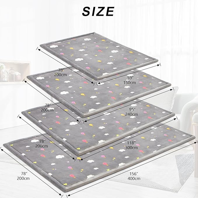 N&V 1.25" Thick Baby Play Mat with Non-Slip Backing,Large Foam Padded Play Area Rug Coral Velvet Crawling mat for Bedroom Dormitory Yoga, Home Decor for Living Room, Nursery 95"×78"
