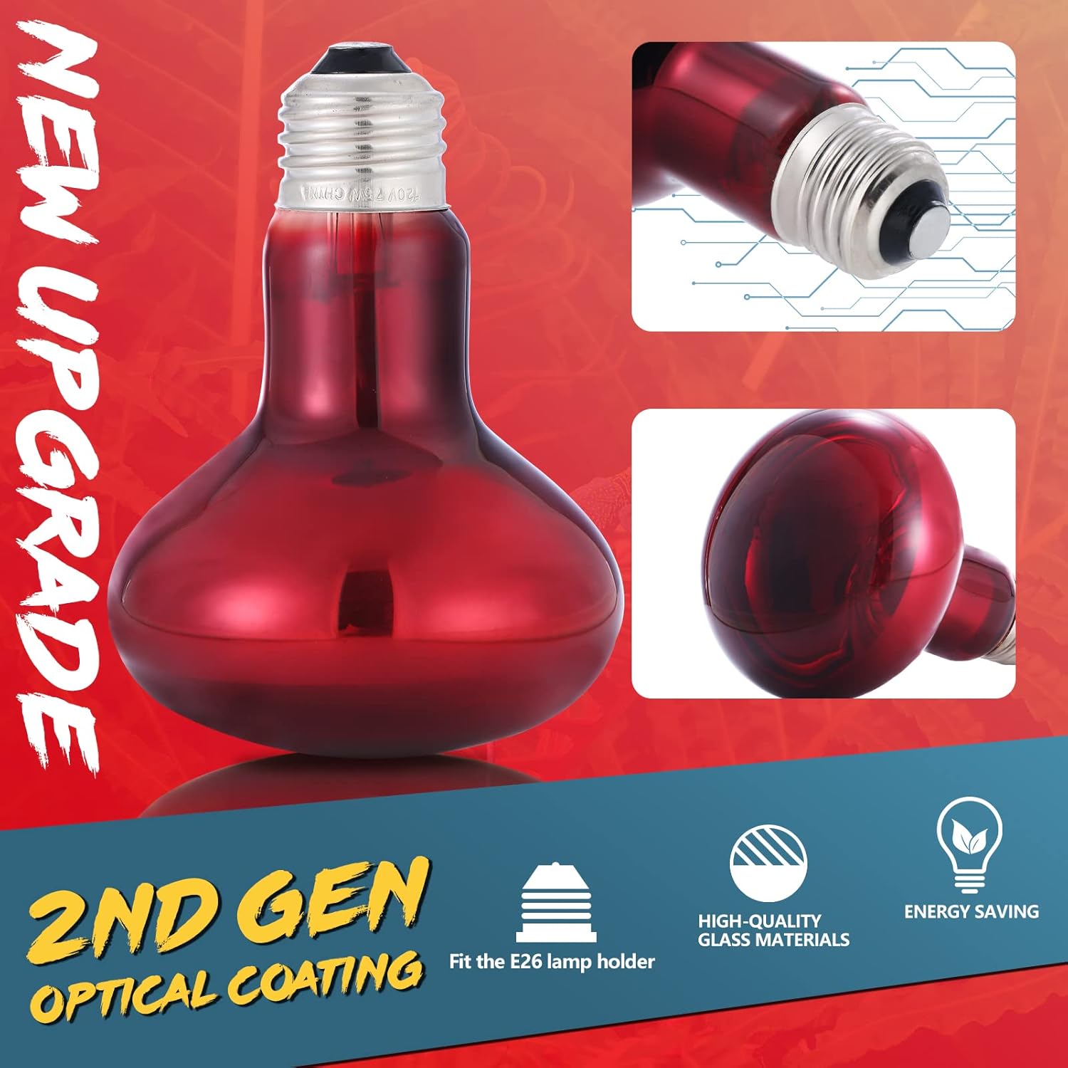 LUCKY HERP 75W Reptile Heat Lamp Bulbs 2 Pack, Reptiles & Amphibians Infrared Basking Spot Lamp, Heat Light Bulb for Turtle, Bearded Dragon, Lizard
