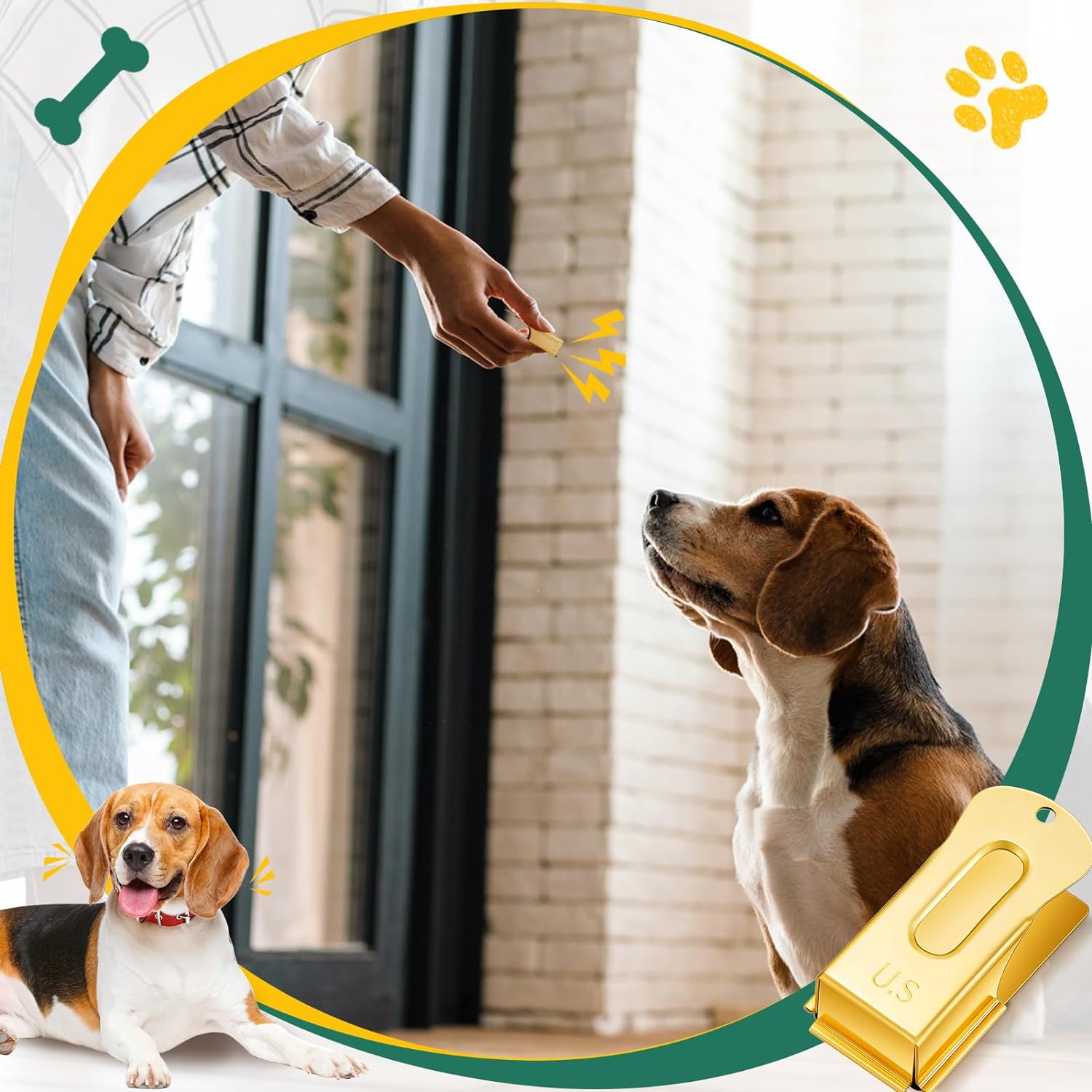 2 Pieces Brass Pet Training Clicker Signaling Cricket Clicker Metal Dog Clicker for Puppy Cats Trainer Pet Owners (Gold)