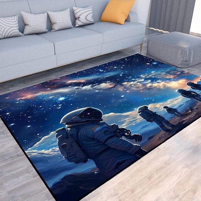Galaxy Rug Planet Carpet Astronauts Space Throw Rugs for Boys Kids Teens Room Rug Doormat Bedroom Living Room,31 in X 47 in