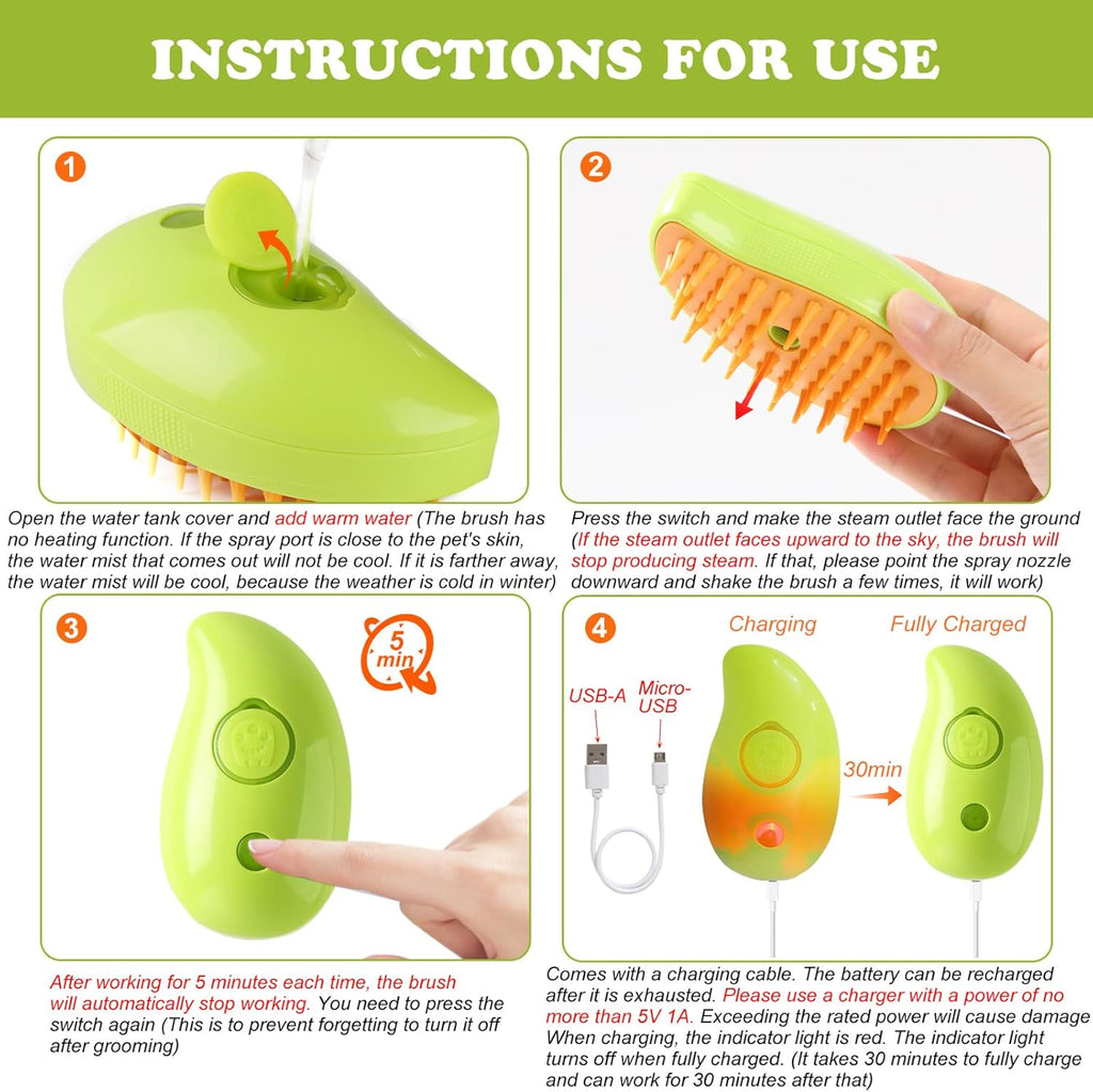 Steam Brush for Cats Shedding, 3 in 1 Steamy Water Pet Hair Removal Comb with Steamer, Spritz Comb for Dog, Indoor Cat Spray Mist Grooming Defur Brush, Cepillo Vapor Gato Perro, Steaming Cleaning Spa