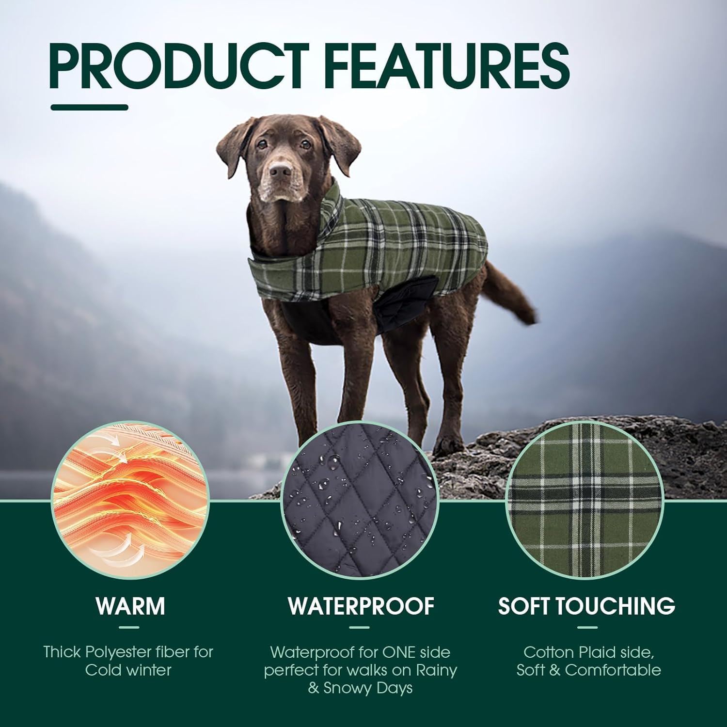 Kuoser Warm Dog Coat, Waterproof Dog Jacket for Extra Large Dogs, Adjustable Durable XL Doggie Winter Coat Reversible Cozy Puppy Cold Weather Apparel from Small to Large Breed, Blue XL