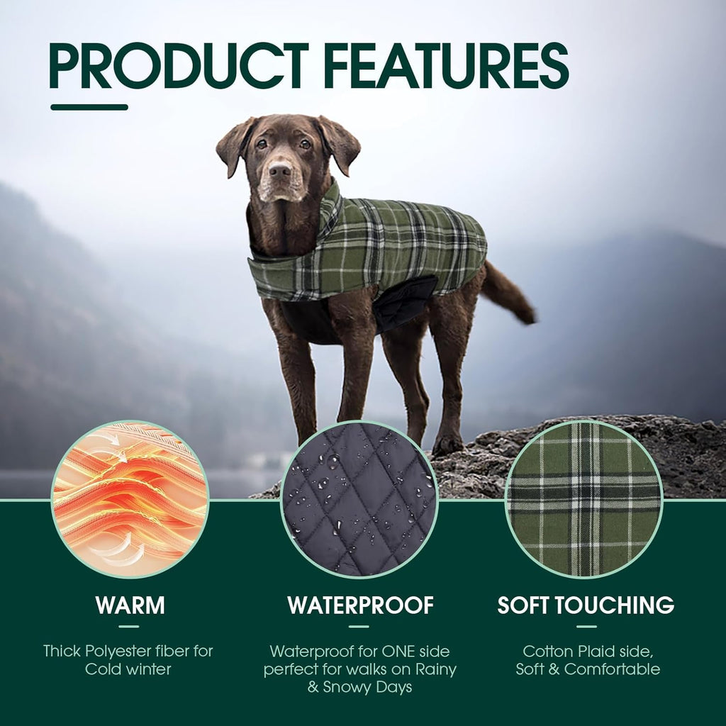 Kuoser Waterproof Dog Coat, Reversible Dog Jacket for Large Dogs, Adjustable Durable Doggie Winter Coat for Groowing Puppies Warm Puppy Cold Weather Apparel, Blue L
