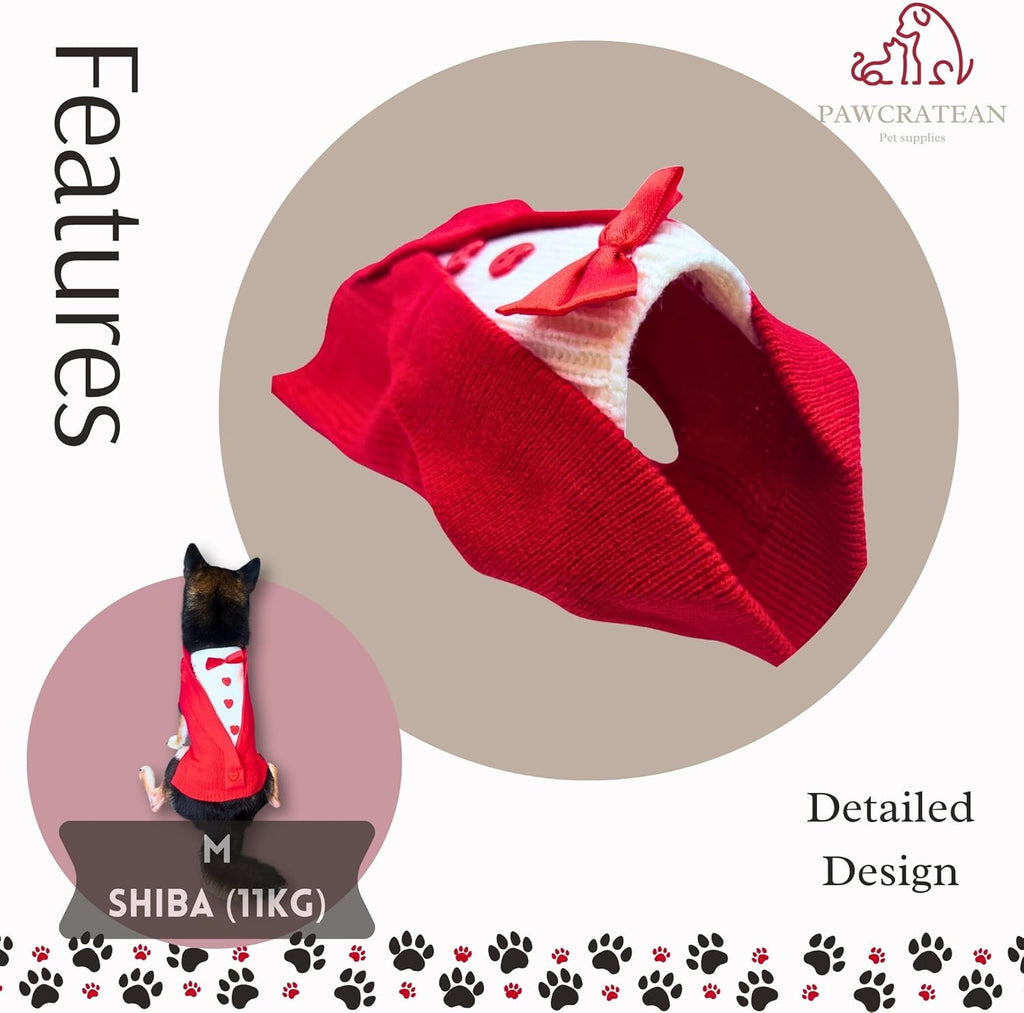 Cute Sweater for Dogs and Cats Soft Flannel Pet Outfit Warm and Cozy Animal Hoodie Small to Large Pet Clothes for Halloween Parties and Everyday Wear (Large, Red Bowtie)