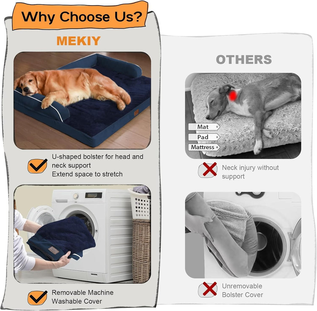 Extra Large Dog Bed-Orthopedic Waterproof XL Dog Bed for XLarge Extra Big Dogs - Foam Couch Sofa Washable with Removable Cover-Navy Blue