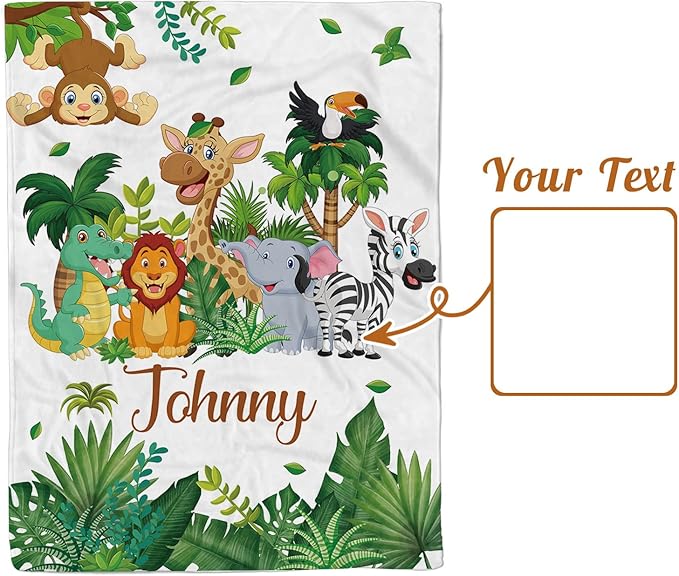 Personalized Baby Blanket with Name, Customized Blanket for Newborn Boys Girls, Woodland Animals Flannel Baby Name Blanket with Dotted Backing, Receiving Swaddle, Gifts for New Parents(47"x60)