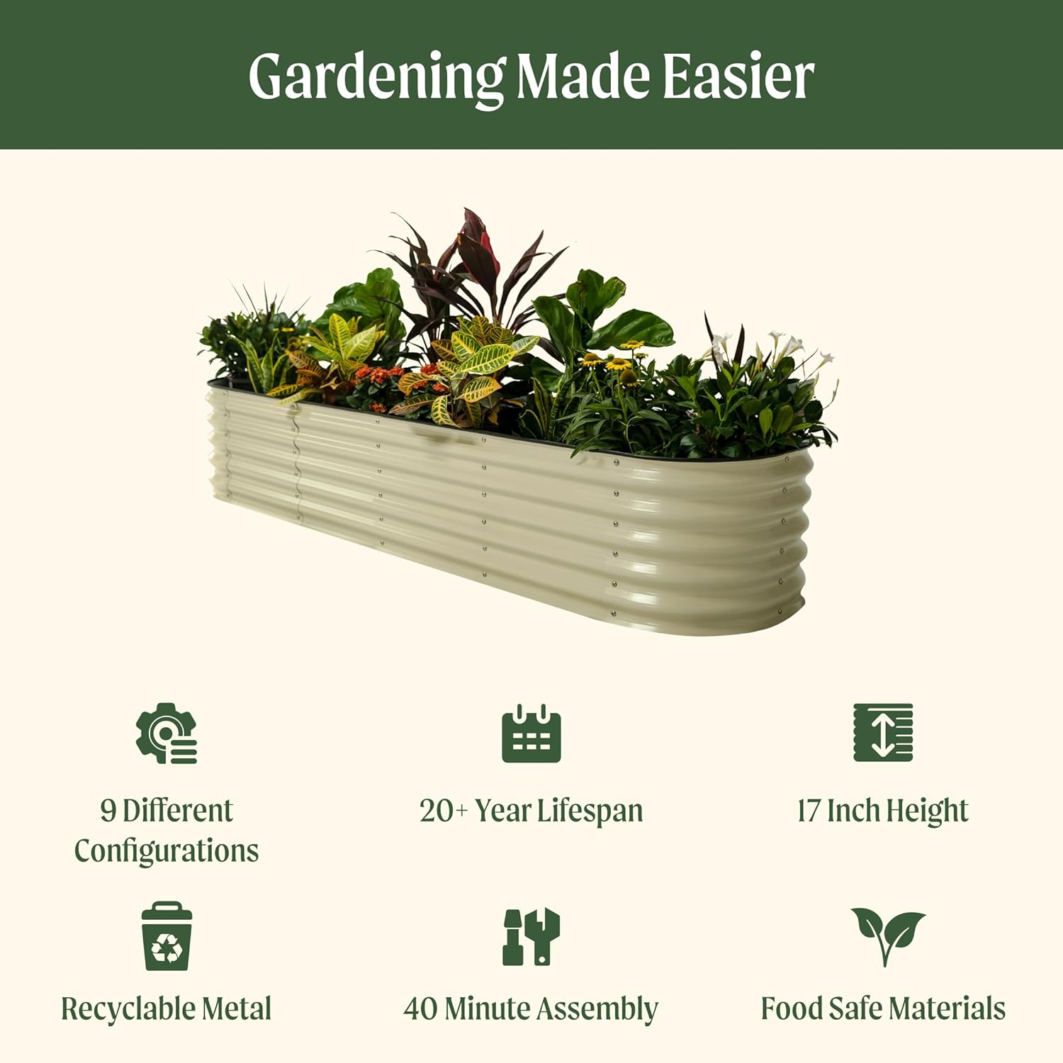 Vego garden Raised Garden Bed Kits, 17" Tall 9 in 1 8ft X 2ft Metal Raised Planter Bed for Vegetables Flowers Ground Planter Box-British Green