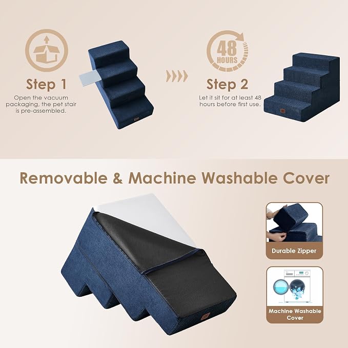 EHEYCIGA Dog Stairs for Bed 20" H, 4-Step Extra Wide Dog Steps for High Bed - Image 7