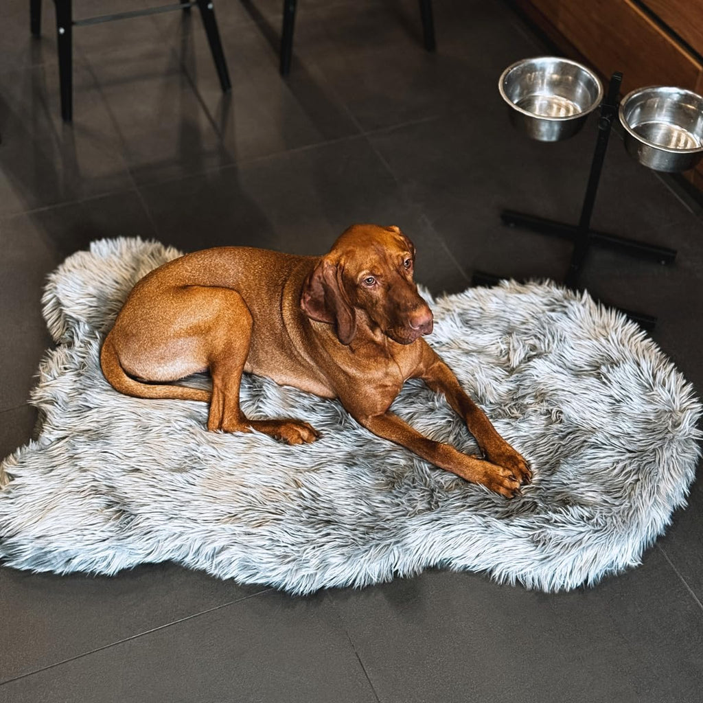 IHAPPYDOG Luxury Faux Fur Orthopedic Dog Bed, Memory Foam Dog Bed for Small, Medium, Large and XL Pets, Fluffy Pet Bed with Waterproof and Washable Cover (Grey, 60"x35")
