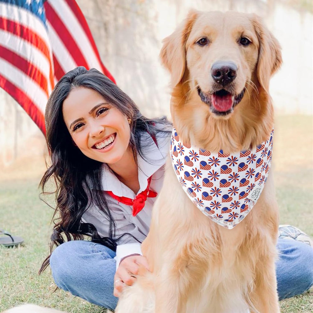 E-Clover 4th of July Dog Bandanas 2 Pack American Flag Pet Patriotic Scarf for Boy and Girl Cute Dog Costumes Accessories for Medium Large Dogs