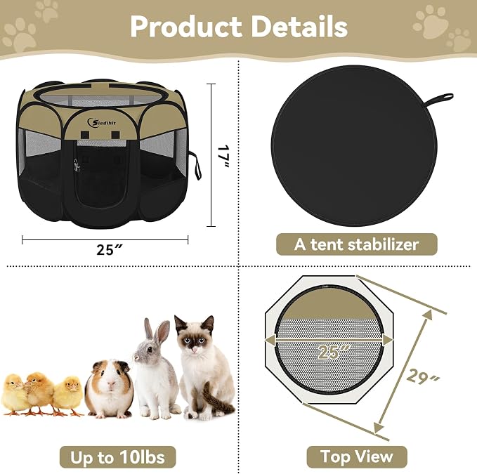 Siedihit Puppy Playpen for Small Dog Cat, Dogs Tent Crate Cage Indoor/Outdoor - Image 3
