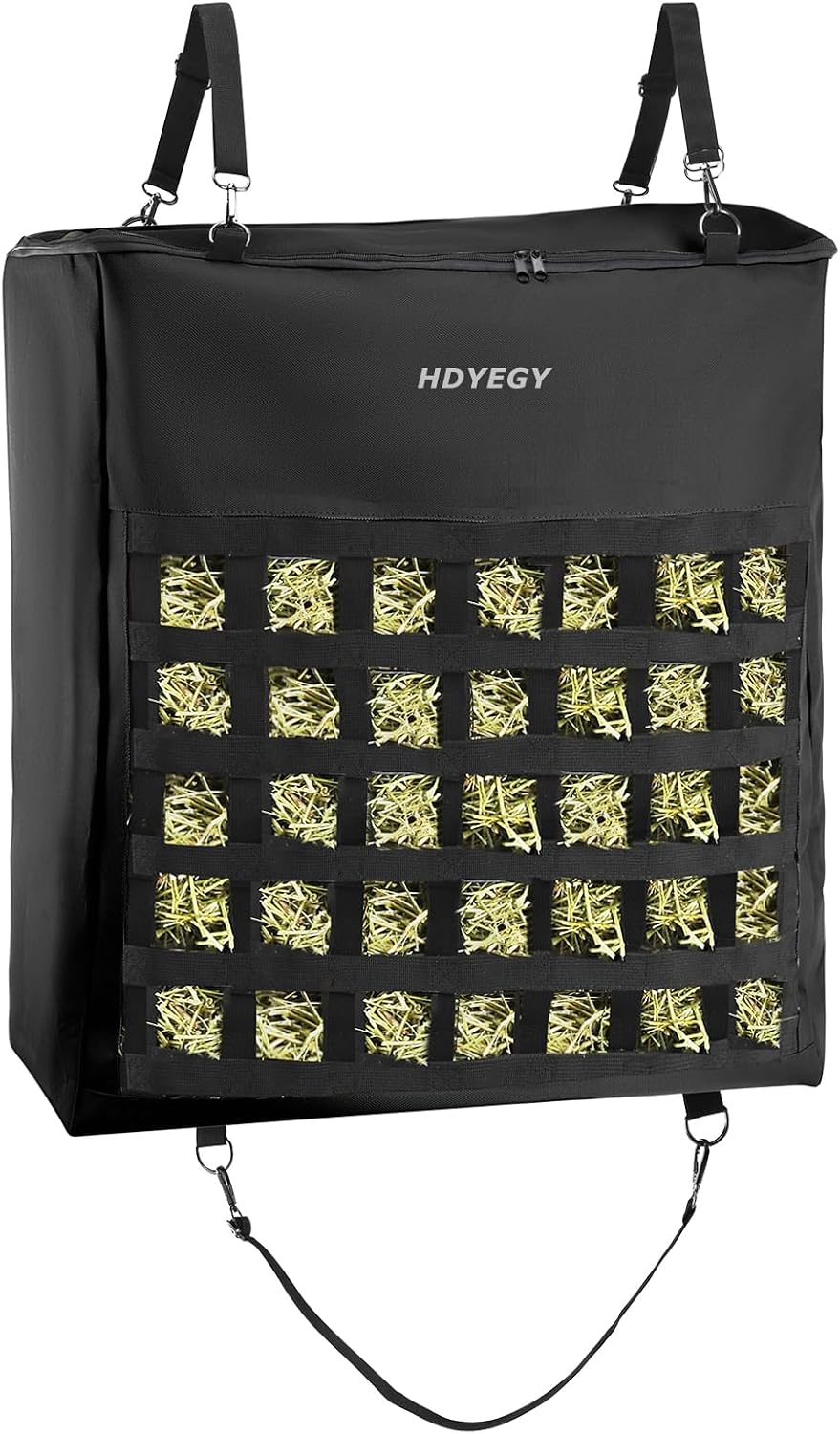 1Pcs Hay Bag for Horse,1200D Oxford Fabric Slow Feed Bags with Front Hay Nets Design and Heavy Duty Zipper Large Top Load Feeding Bag for Horses and Livestock,Black