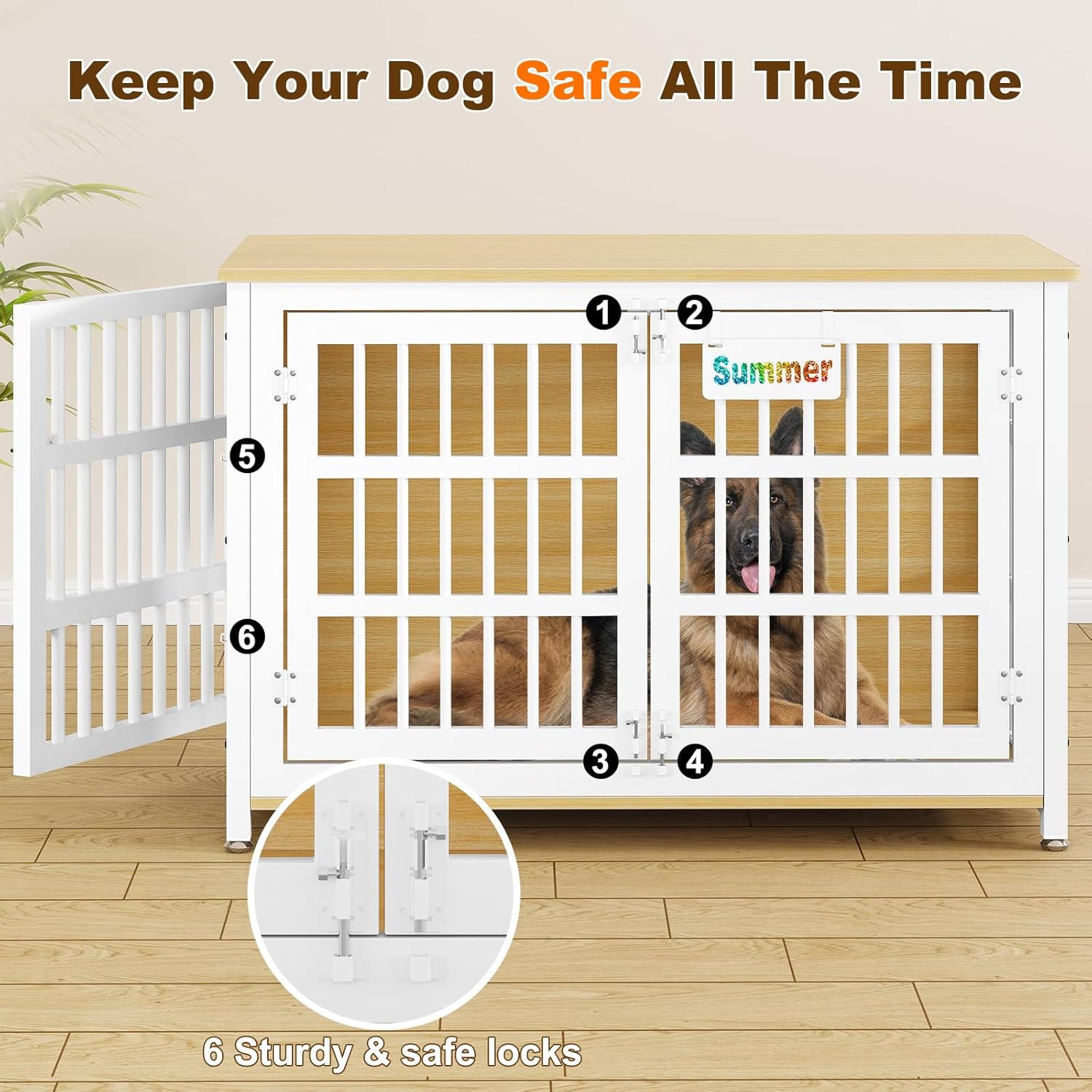 EasyCom Heavy Duty Dog Kennel Indoor with Name Tag, XXL Dog Crate Furniture for Large Dogs, Double-Doors Sturdy Dog Cage for Anxiety Dog, Decorate House as TV Stand, End Table, Bedside Table