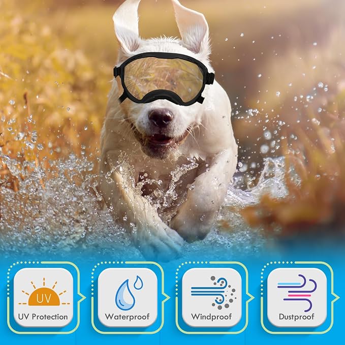 Dog Goggles for Large Dogs, UV Wind Dust Fog Protection, Soft Frame Adjustable - Image 2