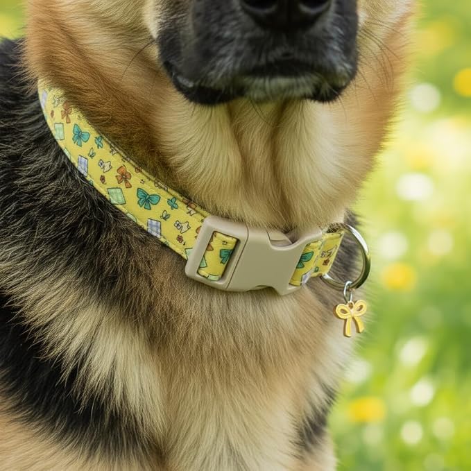 Cute Dog Collar with Yellow Bow Pattern, Girl Dog Collar - Image 4