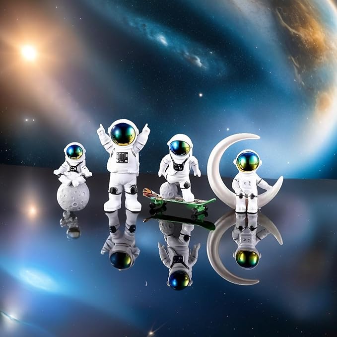 Gradient Astronaut Statues Set of 4, Spaceman Figurines Space Theme Decor for Room Shelf Desk Cake Toppers