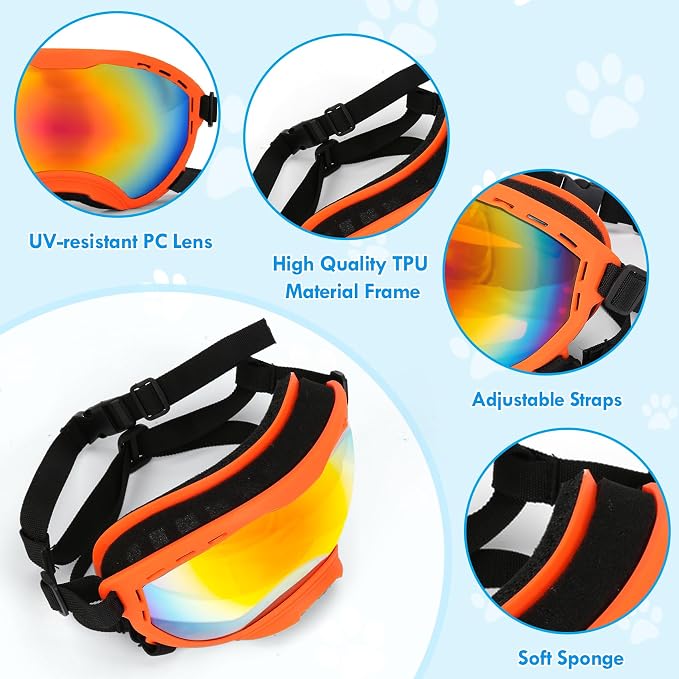 Dog Goggles for Large Dogs, UV Wind Dust Fog Protection, Soft Frame Adjustable - Image 2