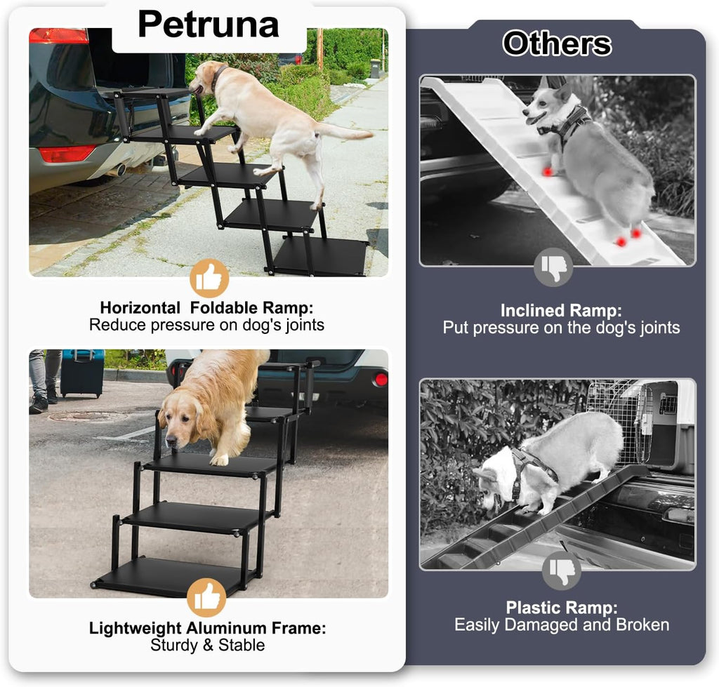 Extra Wide 5 Steps Dog Stairs for Large Dogs, Foldable Dog Ramp for Car with Non-Slip Surface, Lightweight Dog Stairs for Cars, Dog Steps for Cars, SUV, High Beds, Truck, Supports up to 250 lbs