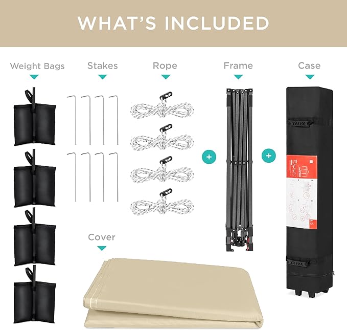 Best Choice Products 12x12ft 1-Person Setup Pop Up Canopy Tent Instant Portable Shelter w/ 1-Button Push, Case, 4 Weight Bags - Sand