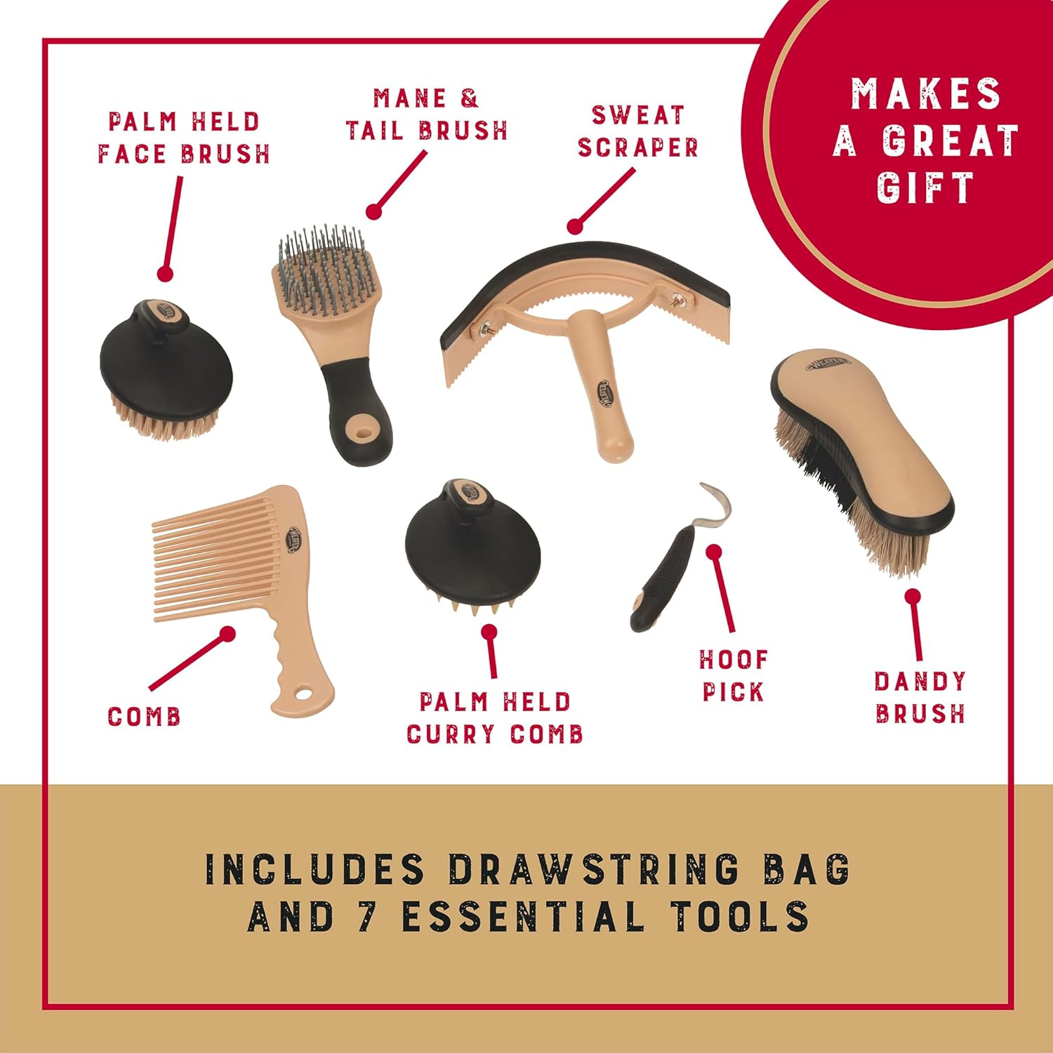 Weaver Leather Grooming Kit, Black/Beige, 65-2055-BK