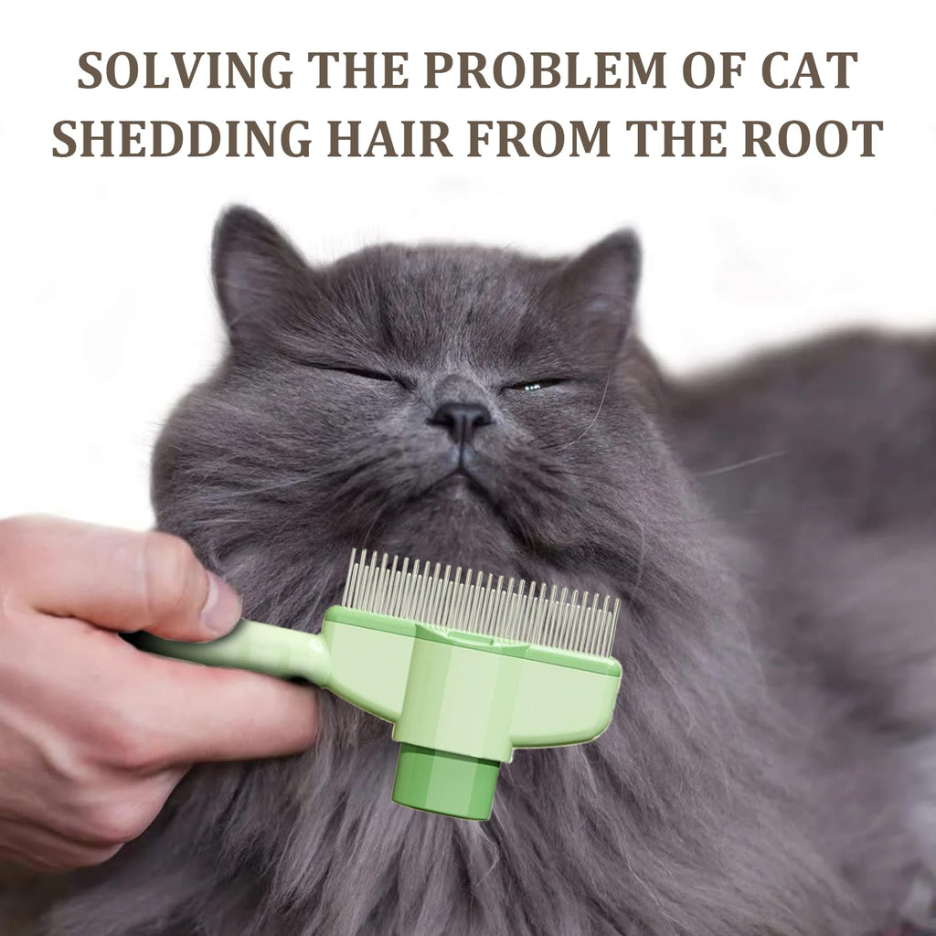 2-Pack Pet Hair Removal Comb & Flea Comb with Release Button for Cats & Dogs - Grooming Brush for Short/Long Hair Green & Yellow