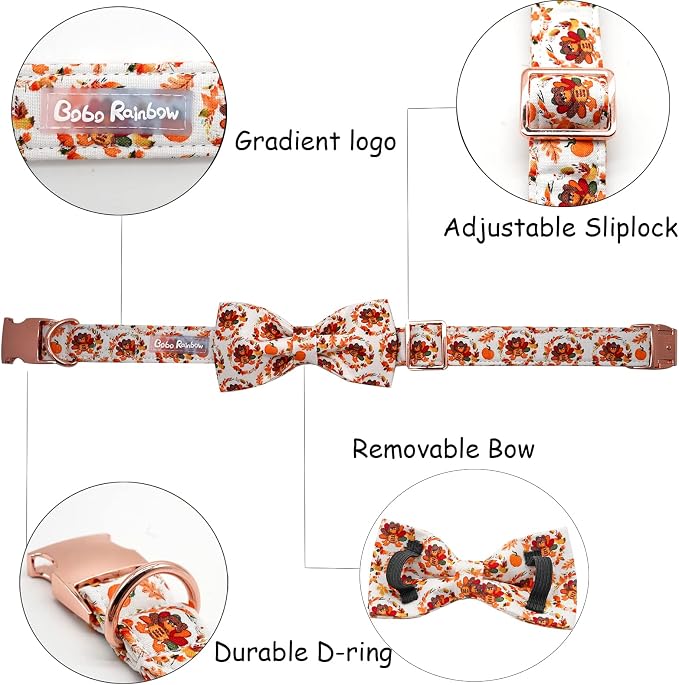 Dog Collar - Thanksgiving Turkey Pet Collar Bowtie Gift Cotton Cute Bow Collar - Image 2