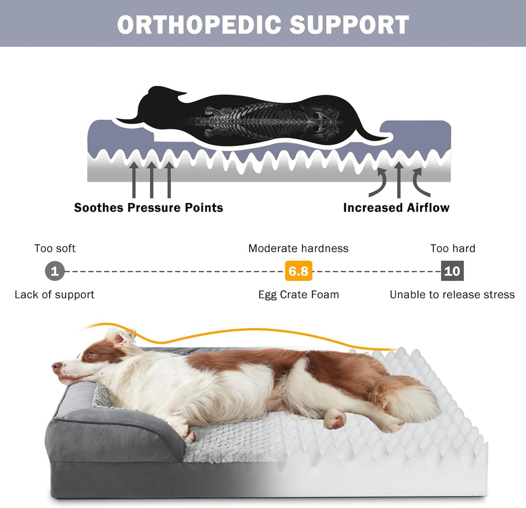 INVENHO Orthopedic Dog Beds Large Sized, XL Washable Dog Sofa with Egg-Crate Foam, Waterproof Lining and Non-Skid Bottom