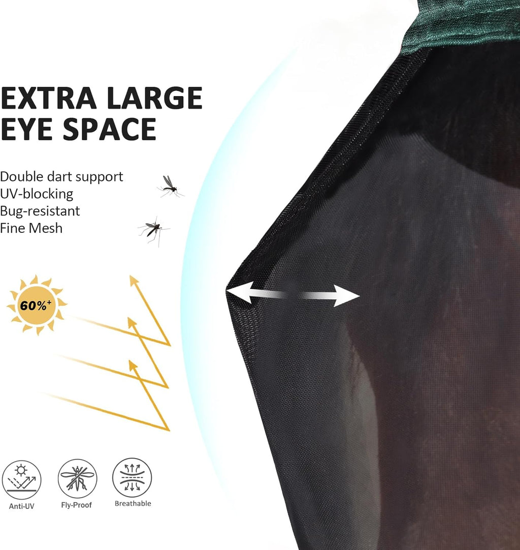 Harrison Howard Pro Luminous Horse Half Face Fly Mask Large Eye Space with Ears UV Protection for Horse Hunter Green S