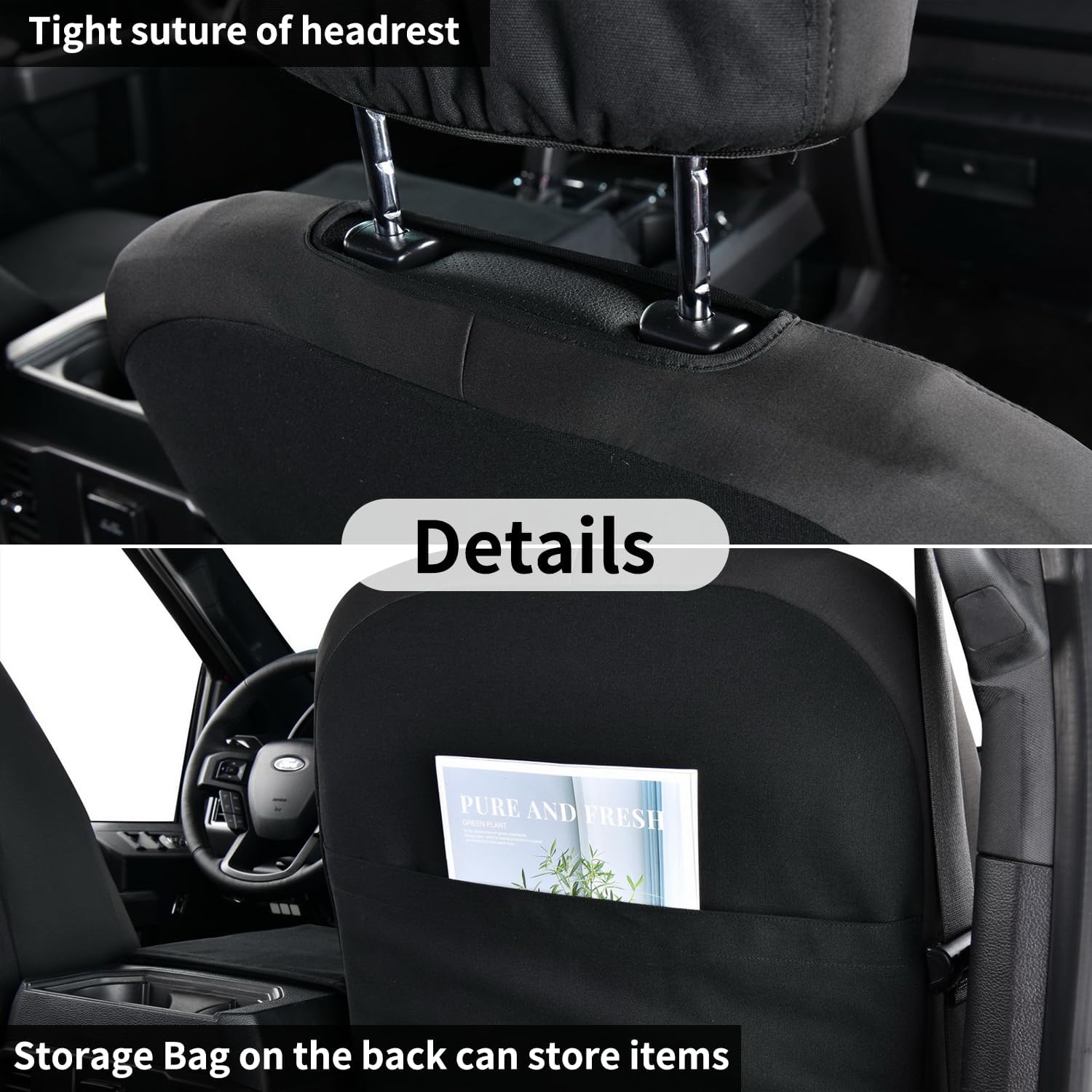 Coverado Front Seat Covers, Waterproof Canvas Seat Protector for Car Seat Cushions for Kids & Dogs, Compatible with 2015-2025 Ford F150 & 2017-2025 Ford F250 F350 F450(Black, 2PCS)