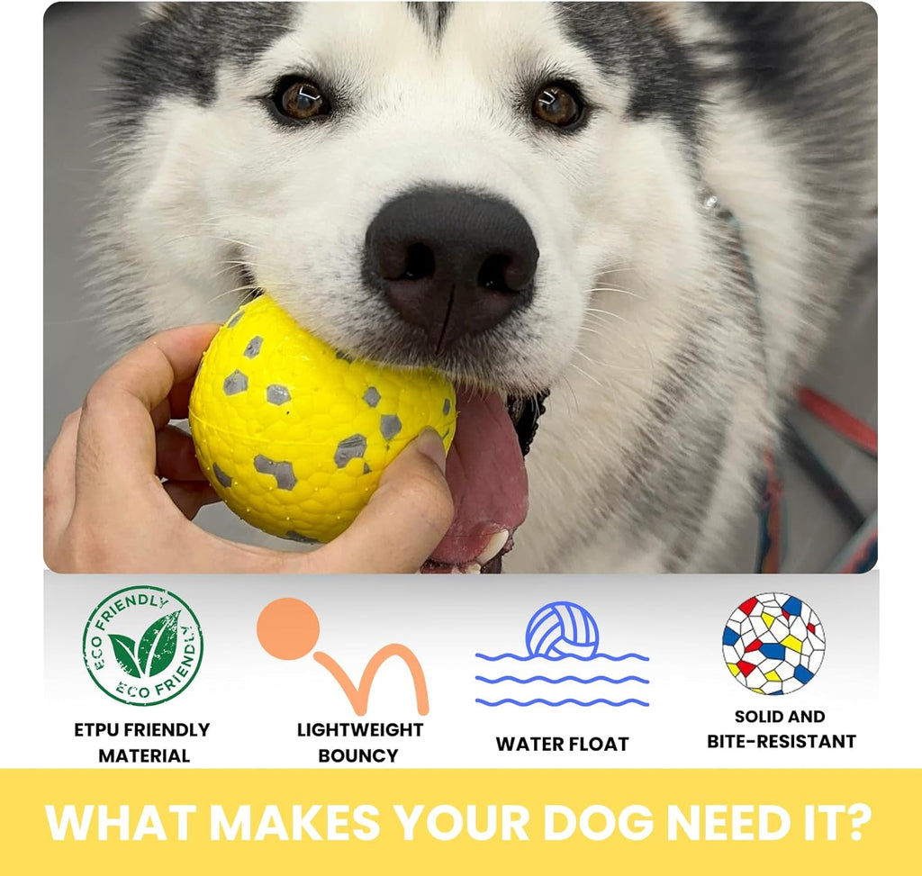 Tough Dog Toys for Aggressive Chewers & Teething Puppies, Bouncy Balls for Medium Dogs, Durable Pet Toys, Floating Dog Balls for Water Play (Yellow-Blue-Gray)