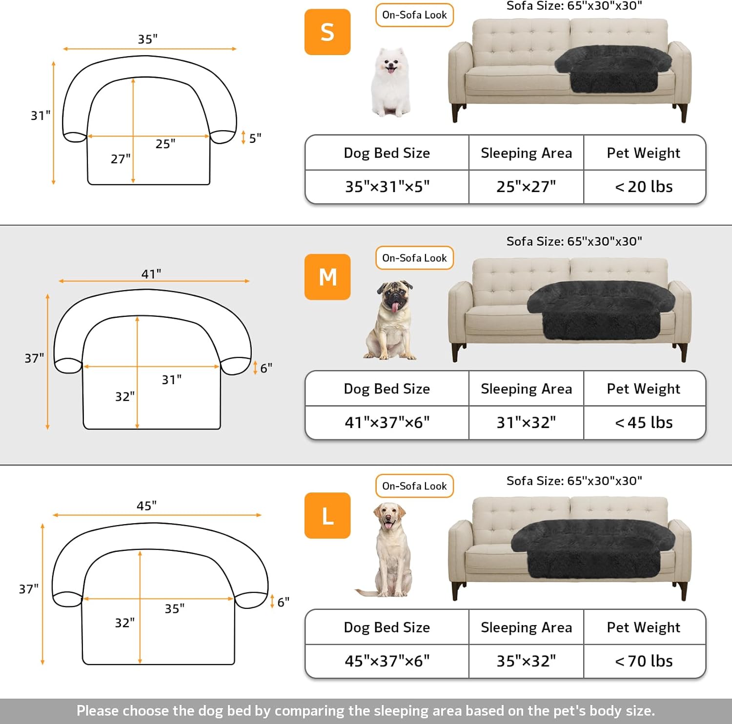 Calming Dog Bed Fluffy Plush Dog Mat for Furniture Protector with Removable Washable Cover for Large Medium Small Dogs and Cats (Medium(41x37x6), Dark Grey)