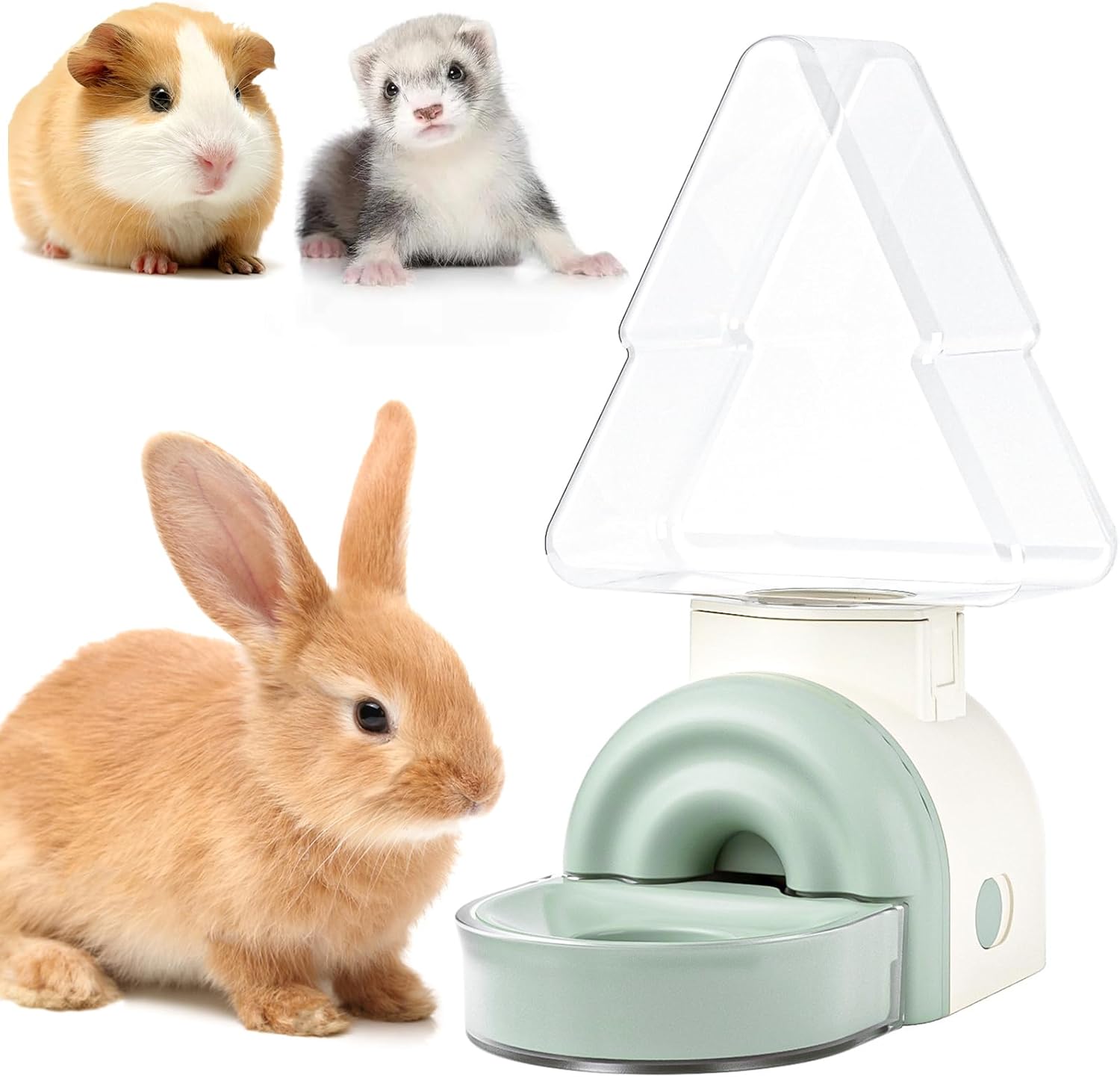 mini&moe Rabbit Water Bottle - 17.6oz Guinea Pig Water Bottle No Drip for Cage Automatic Gravity Silent Hanging Bunny Water Dispenser with Floating Bowl for Hamster, Gerbils, Ferret, Chinchilla