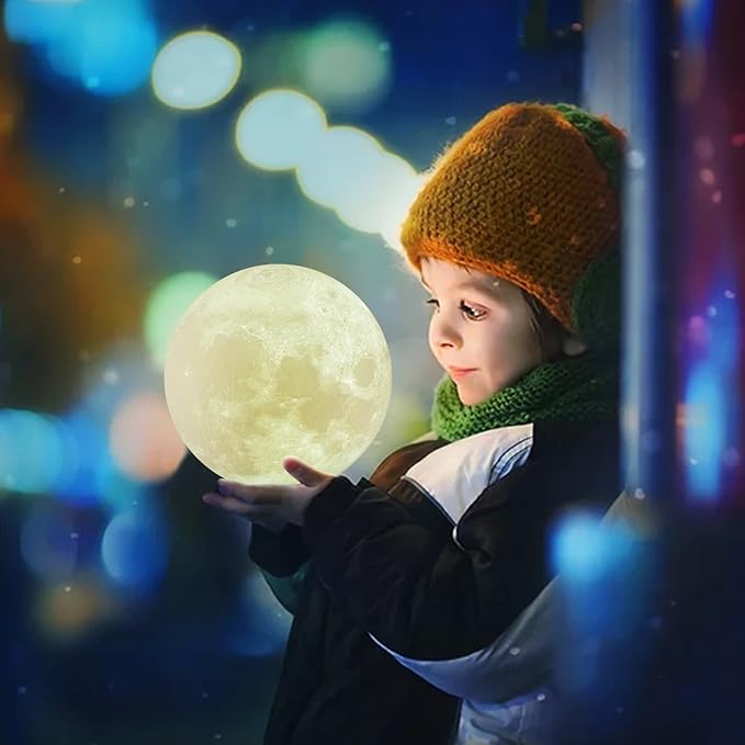 LOGROTATE Moon Lamp, 3D Printing 16 Colors LED Night Light, Moon Light with Stand and Time Setting & Remote & Touch Control, Lunar Lights for Birthday Kids Gifts Lovers Gifts (7 inch)