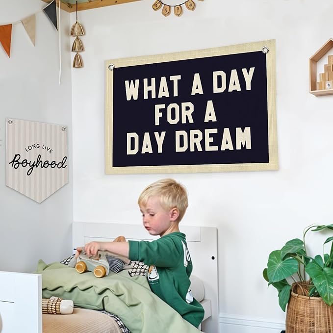 Lacama Boys Room Decor, Boy Nursery Decor, Canvas Banner Wall Hanging Banner Flag Decor for Nursery Playroom Toddler Room, Boys Kids Rooms Decor 30x20 Inch