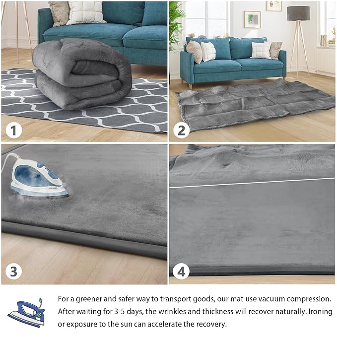 Baby Play Mat for Floor Tummy Time Mat Nursery Muscle Area Rug Playroom Rug Tatami 47"*47" Memory Foam 1.3" Thick Crawling For Babies,Toddlers, Infants, Kids,Floor(Grey)