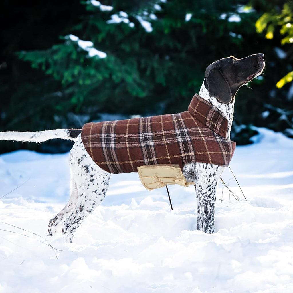 Kuoser Waterproof Dog Coat, Reversible Dog Jacket for Large Dogs, Adjustable Durable Doggie Winter Coat for Groowing Puppies Warm Puppy Cold Weather Apparel, Brown L