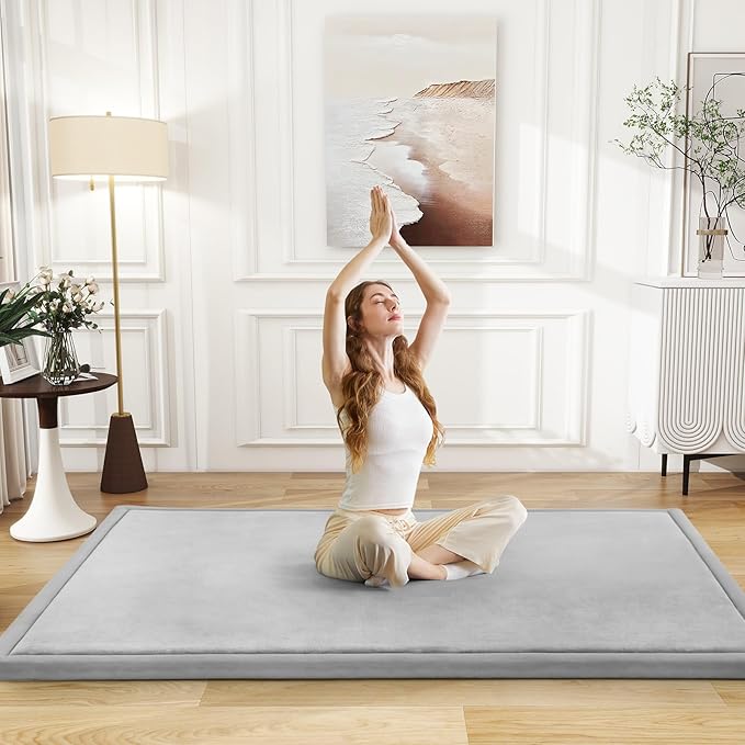 Baby Play Mat for Floor Tummy Time Mat Nursery Muscle Area Rug Playroom Rug Tatami 65"*50" Memory Foam 1.3" Thick Crawling For Babies,Toddlers, Infants, Kids,Floor(Light Gray)