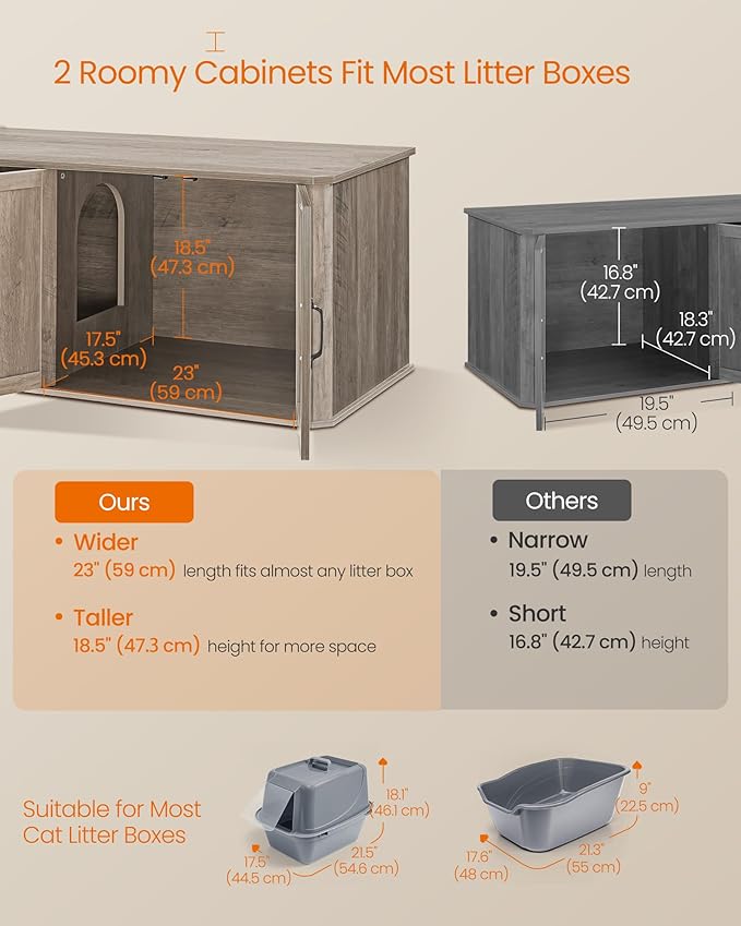 Feandrea Double Cat Litter Box Enclosure, Modern Litter Box Furniture Hidden - Image 4