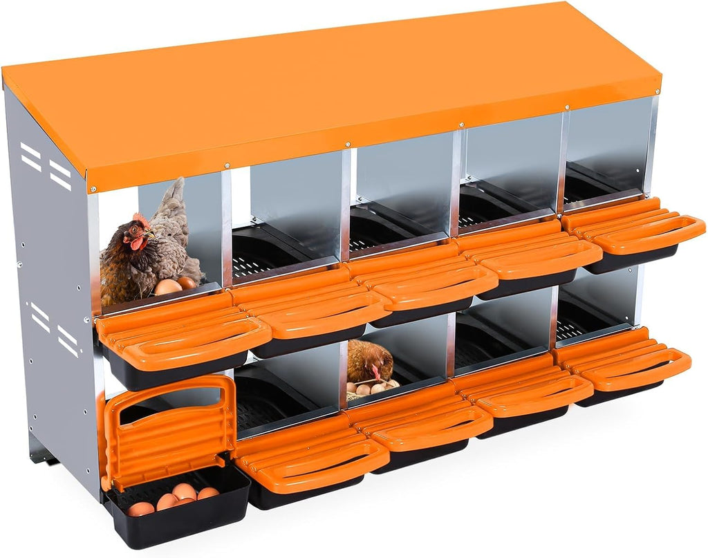 Chicken Nesting Box, 10 Hole 2 Layer Hen Nest Boxes, Roll Away Eggs Laying Boxes,Cleanable Pull Out Hen Roosting Boxes