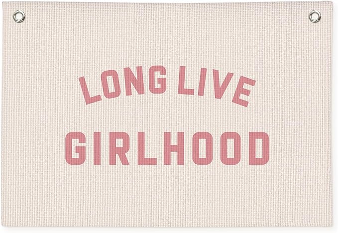 Long Live Girlhood Banner, Girls Baby Nursery Decor, Toddler Girl Room Decor, Pink Girls Room Wall Decor, 30x20 Inch Linen Wall Hanging Canvas Banner Flag - Pink