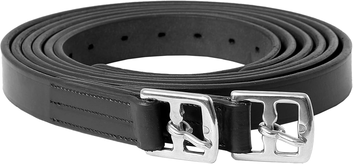 Exion Pre-Stretched Leather Stirrup Leathers for English Saddles | Premium Vegetable-Tanned Non-Stretch Stirrups for Jumping, Dressage & Schooling | 18-Hole Numbered Adjustment & SS Buckles