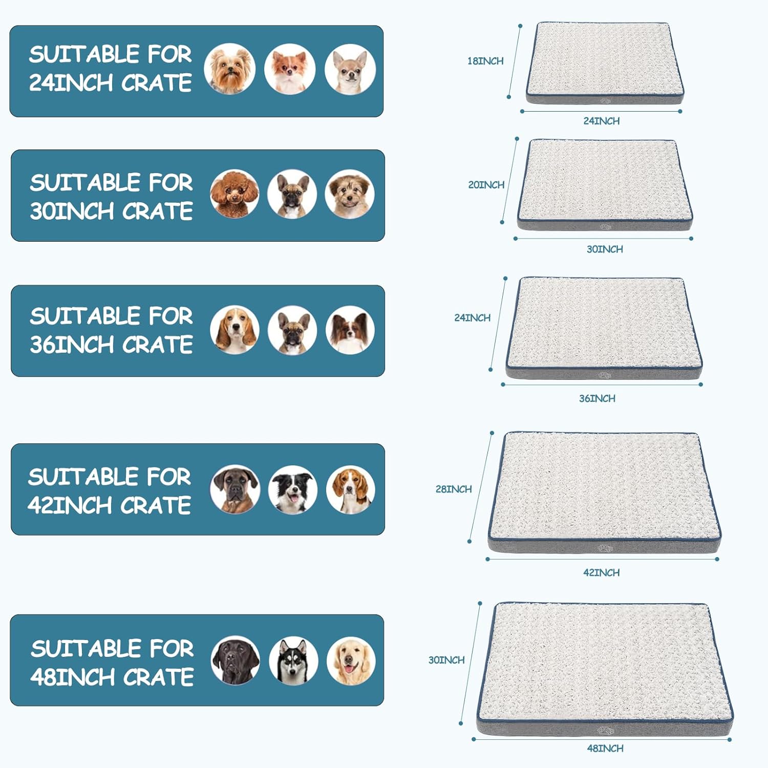EMPSIGN Reversible Cool and Warm Dog Bed for Crate Pad, Pet Beds with Washable and Removable Cover, Dogs Crate Beds Sleeping Mats, Beds for Dog Crate for Large Medium Small Dogs, Grey