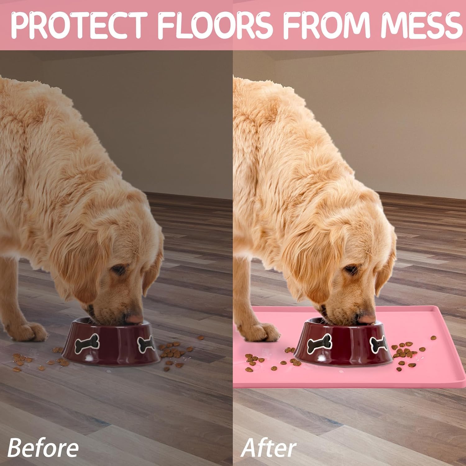 MateeyLife Silicone Cat & Dog Food Mat for Floors Waterproof, Anti-Slip Dog Bowl Mats for Food and Water, Pet Feeding Mats with Lip to Prevent Spills, Pet Placemat for Messy Drinkers to Protect Floors
