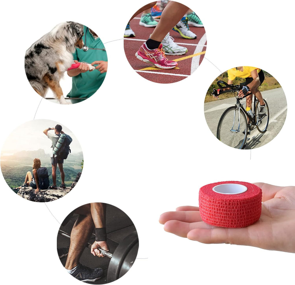 9 Pack 1" x 5 Yards Self Adhesive Bandage Wrap Self Stick Wrap for Ankle, Wrist, Finger, Sports, Breathable Cohesive Vet Tape for Pets (Multi Colors)