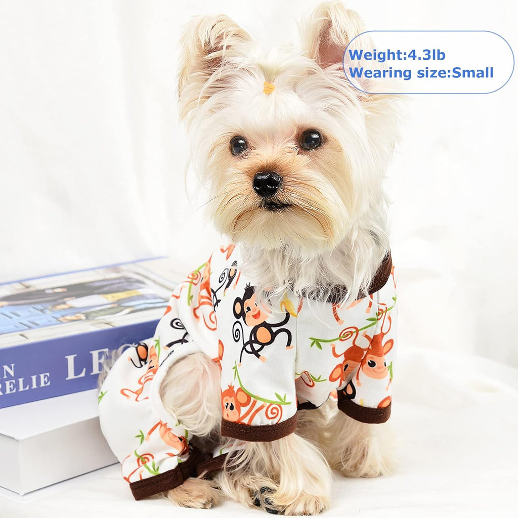 Dog Pajamas Pjs Summer Fall Dog Clothes for Small Dogs Girl - Boy - Medium Size Dogs, Soft Stretchy Puppy Clothes Doggie Onesies Cat Pet Jammies Outfit (Cute Monkey, XX-Large)