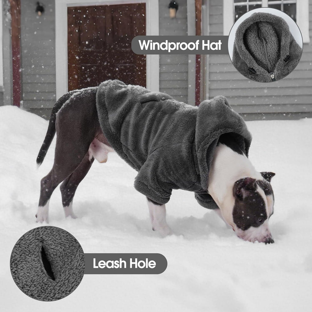 IDOMIK Fuzzy Dog Sweater with Adjustable Hood, Warm Fleece Dog Sweater Hoodie with Harness Hole & Pocket, Pullover Sweaters for Small Dogs, Fuzzy Hooded Sweatshirt for Fall Winter Christmas,Grey,S