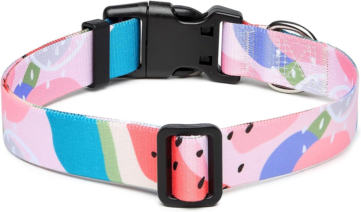 Mercano Adjustable Dog Collar - Special Design Patterns, Soft Nylon Comfortable Durable Pet Collar for Small Medium Large Dogs (M, Watermelon)