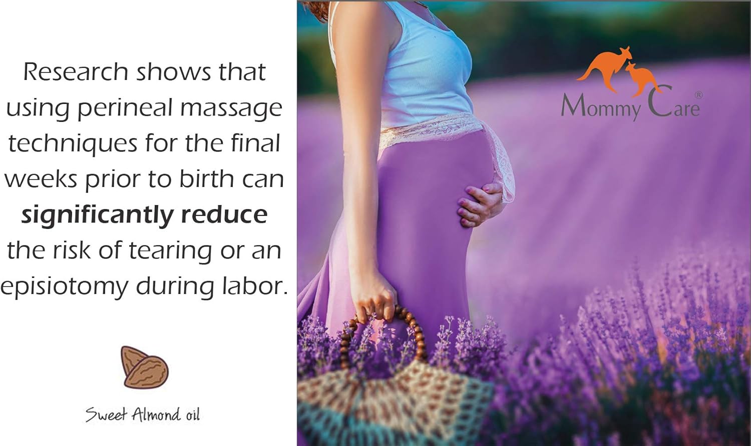 Mommy Care Perineal Massage Oil Labor Preparation, Flexible Perineal Massage Oil, Sweet Almond Oil for Pregnancy and Postpartum Recovery 100ml/3.38 fl.oz Organic All Natural