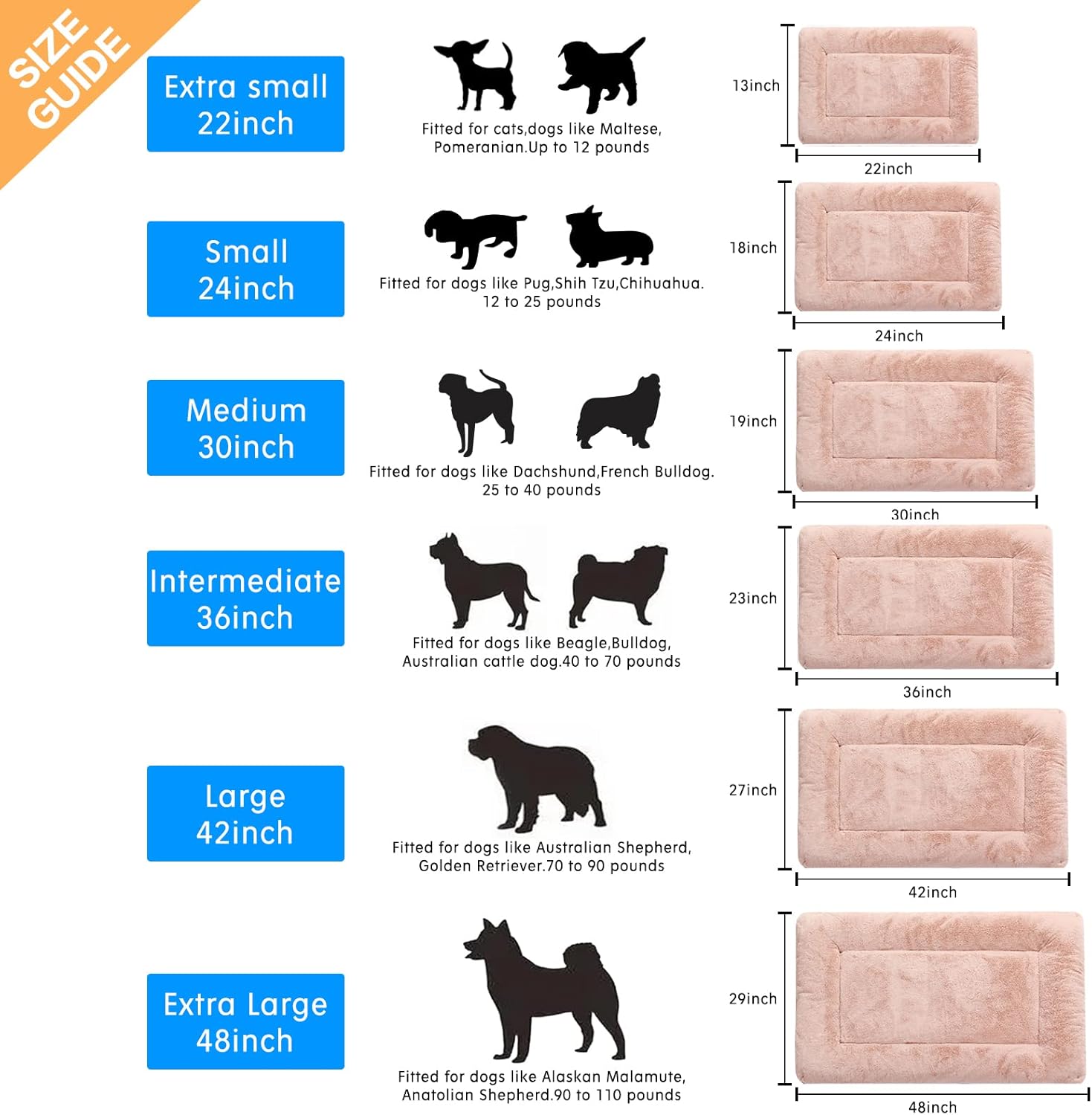 Dog Beds Crate Pad for Small Dogs Ultra Soft Dog Crate Bed Washable & Anti-Slip Kennel Pad for Dogs Cozy Sleeping Mat,Pink 24inch