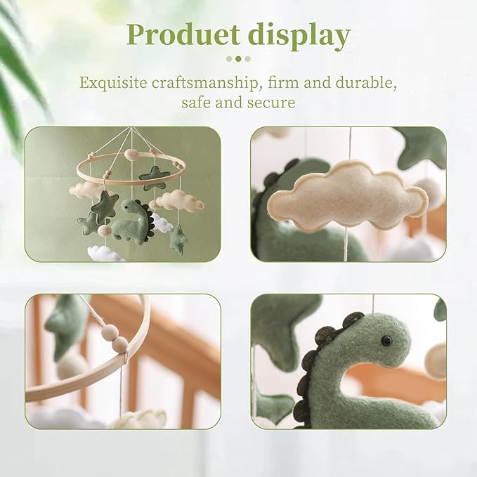 GOODMOM Dinosaur Baby Crib Mobile | Boys Nursery Decoration | Wooden Mobile for Crib | Dinosaur Nursery Mobile Theme | Newborn Baby Stuff | Baby Shower Gift for Boys & Girls | Easy Assembly & Durable